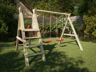 Doppelschaukel mit Podest KDI inkl. Rutsche rot + 2 Schaukelsitze rot Produktbild #2