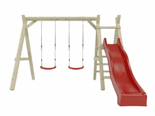 Doppelschaukel mit Podest KDI inkl. Rutsche rot + 2 Schaukelsitze rot Produktbild #3